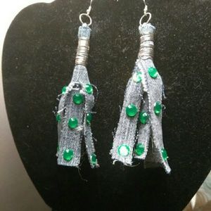Denim and rhinestone earrings